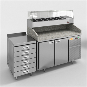 HiCold refrigeration pizzeria, stainless steel with stone countertop and glass showcase # 2